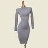 Normcore Half Turtleneck Underwear Knitted Dress Fashion Wind Sunken Stripe High Elastic Silm Long Sleeves Fall and Winter Heattech Sheath Dress