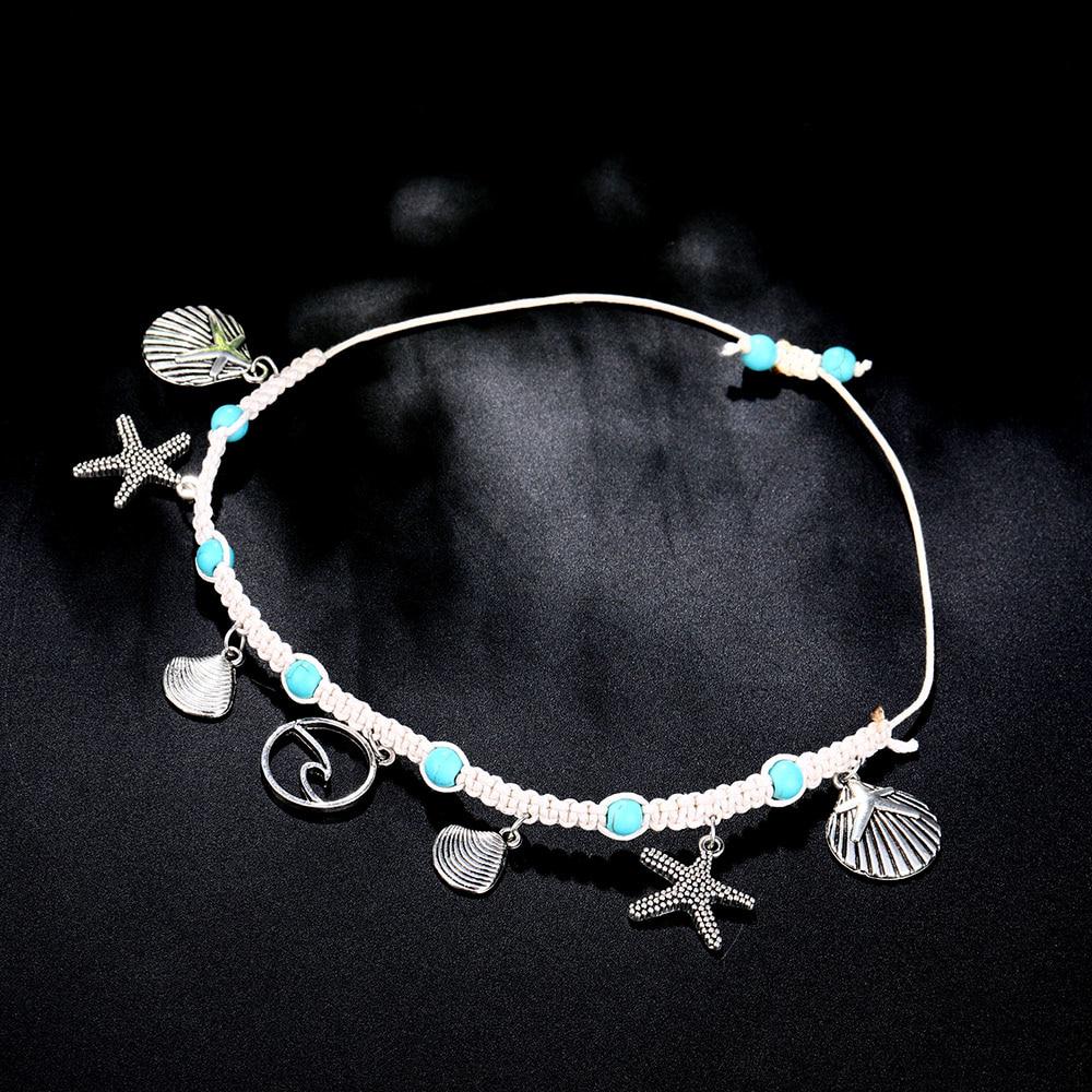 2024 Bohemian Starfish Shell Anklets Set for Women Vintage Handmade Wave Anklet Bracelet Jewelry