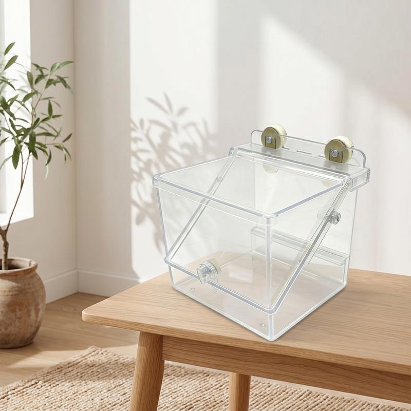 Acrylic Pet Feeder with Suction Cups Transparent Hanging Pet Basin Space-Saving Compact for Small Pets, Cages, Enclosures