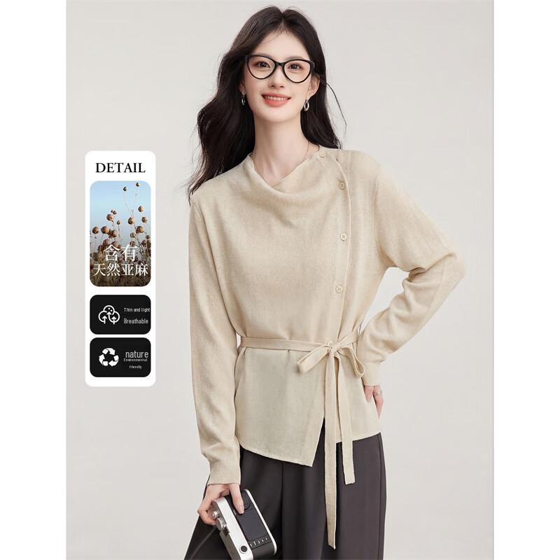 Xinfei Yu Linen Blend Asymmetric Placket French Shirt L