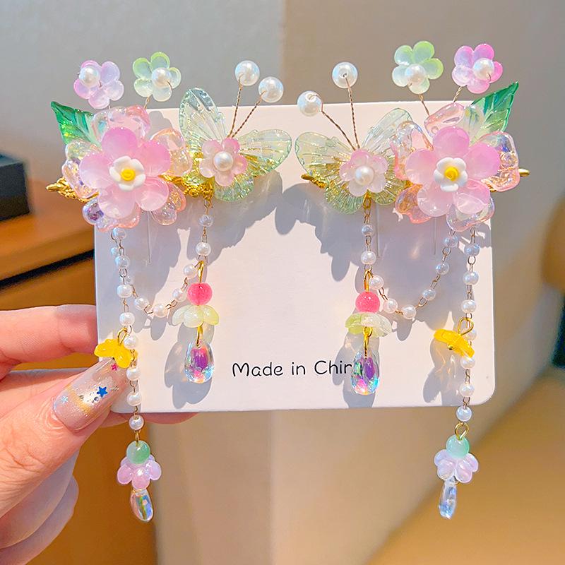 Mid-Autumn Hanfu Fairy Hair Clip - Women's & Children's Ancient Style Floral Tassel, Sweet Accessory for Girls