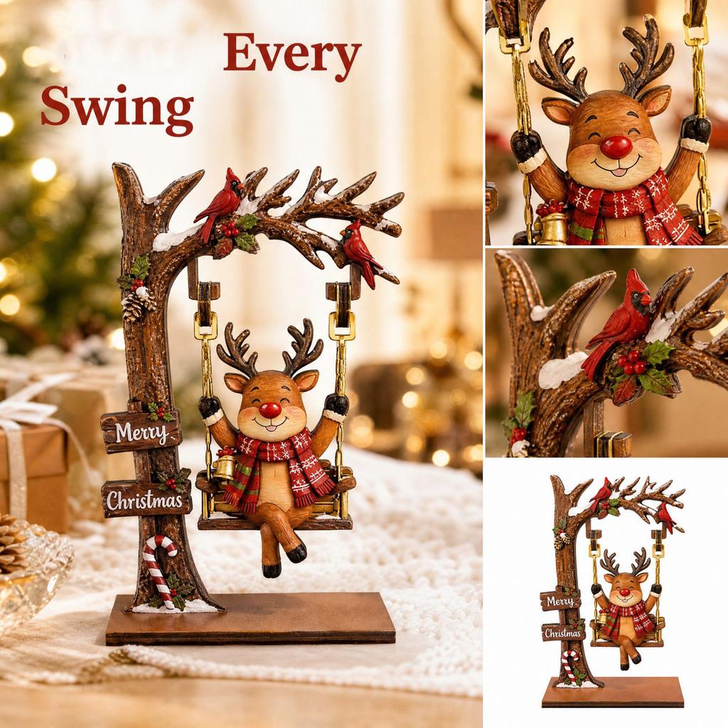 Wooden Christmas Santa and Snowman Swing Ornament for Tabletop Holiday Decoration