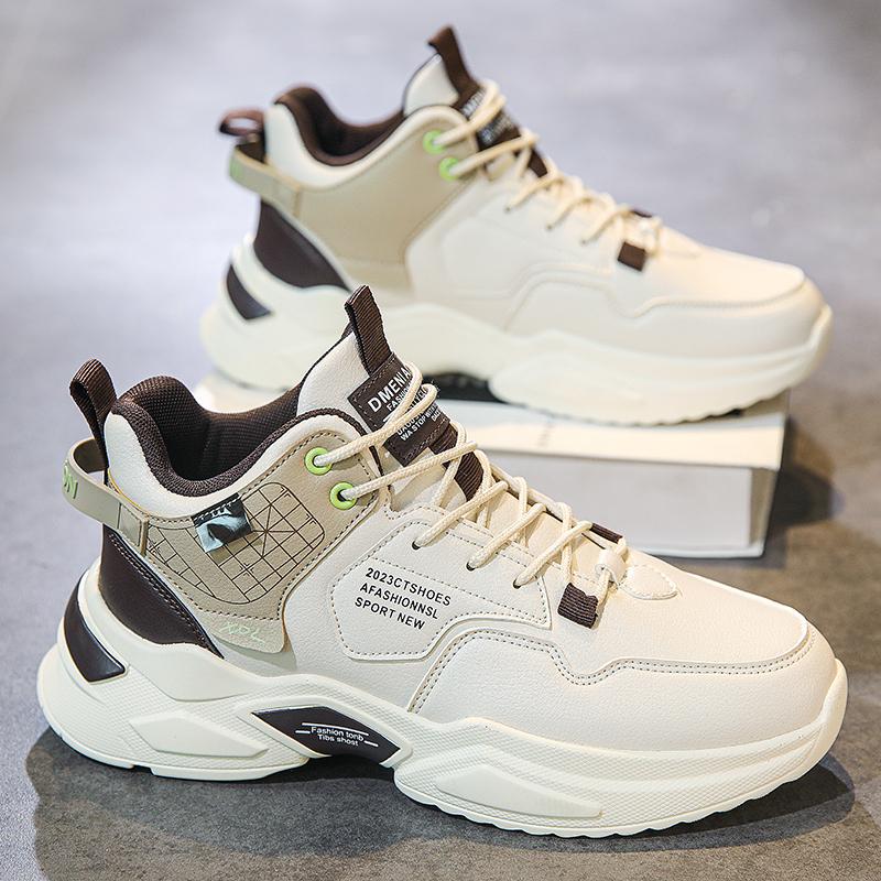 

Putian Men s Shoes Leather Waterproof Youth Running Sports Casual Thick Sole Height Increasing White Dad Trendy Men 44 Standard Sports Code