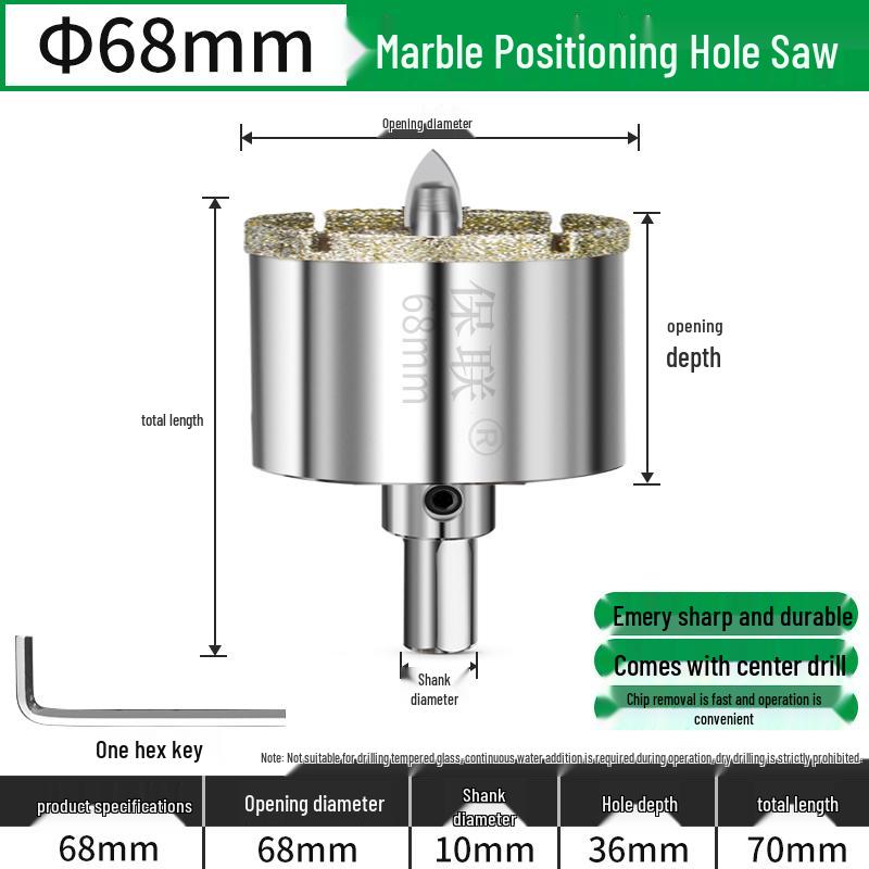 Positioning Drill Bit for Tile, Glass, Marble, and Stone Drilling