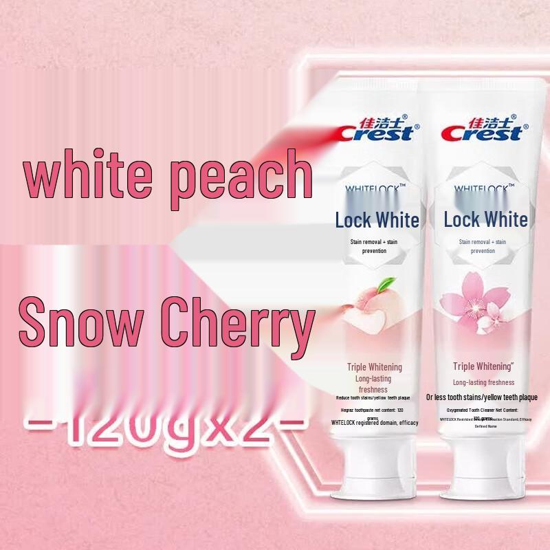 Crest Dual-Color Whitening Toothpaste (Snow Cherry + White Peach)
