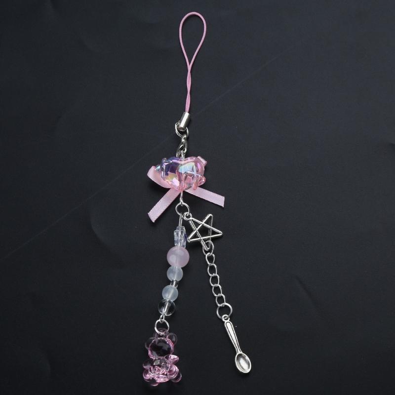 Sweet Bowknot Phone Charm Angel Wing Pendant Keychain for Bag Accessory Phone Strap Lanyard Beaded Key Chain Jewelry