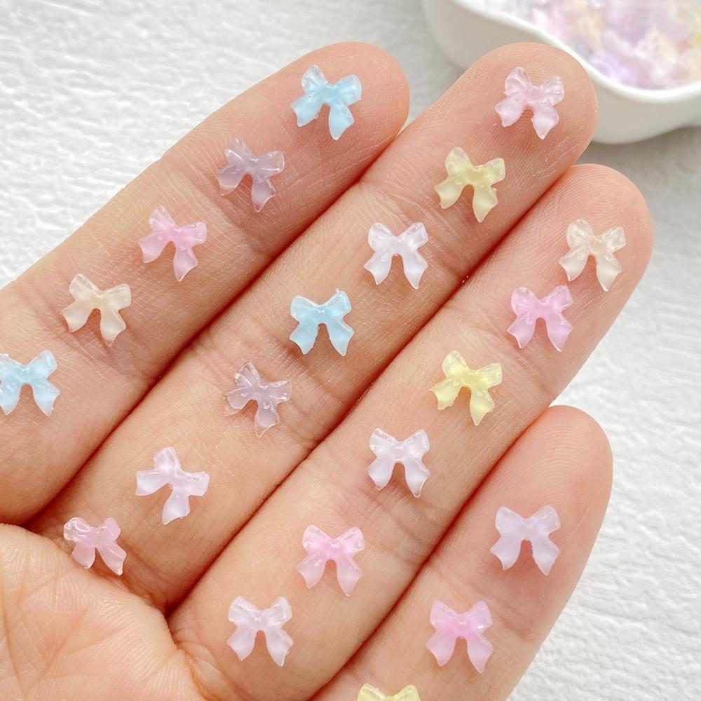 200Pcs Cute Mini Cartoon Colorful Bow Nail Art Resin Designer Charms DIY Craft For Nail 3D Decorations Jewelry
