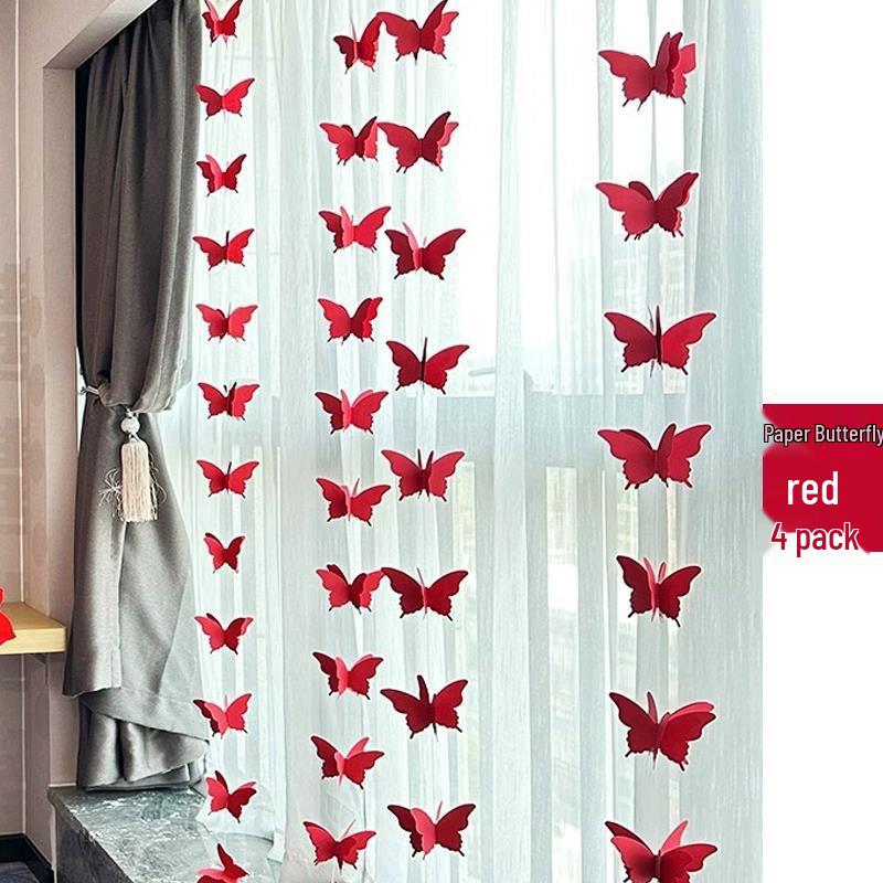 Butterfly Wedding Decoration Set: Pull-Flower Banners & Double Happiness Curtains for Bedroom & Living Room