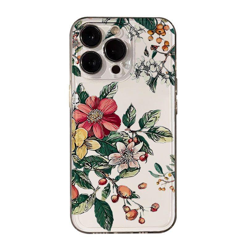 

Винтажный чехол для телефона с цветочным и ягодным узором для iPhone 17 16 15 14 13 12 11 16E Серии Pro Max Plus Двойная защита iphone 13 Pro