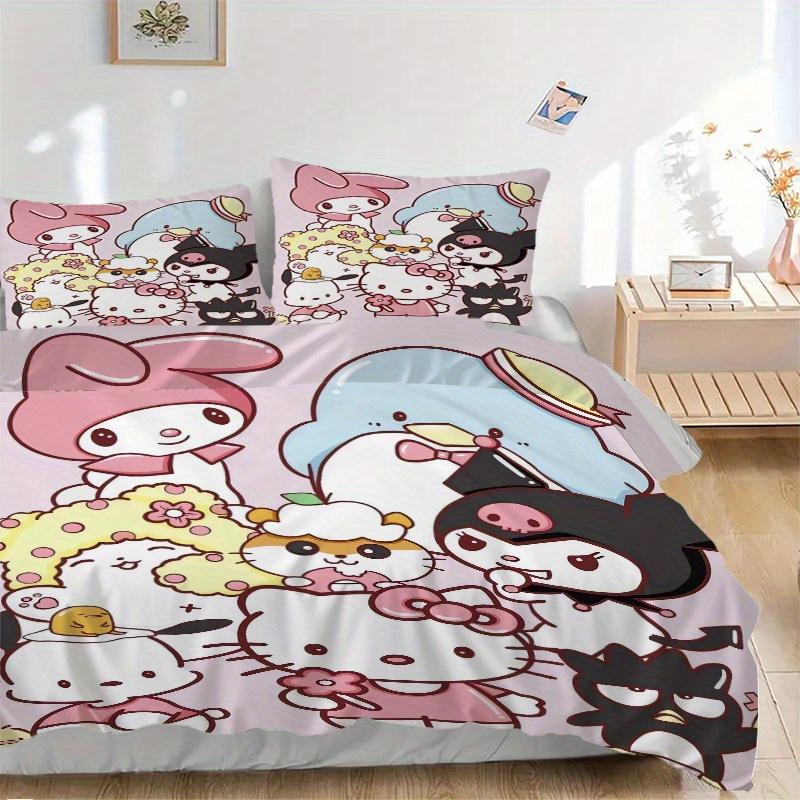 3pcs Hanamaruobake & Friends Sanrio Bedding Set - Includes Quilt Cover and Pillowcases, Suitable for All Seasons 135x200cm