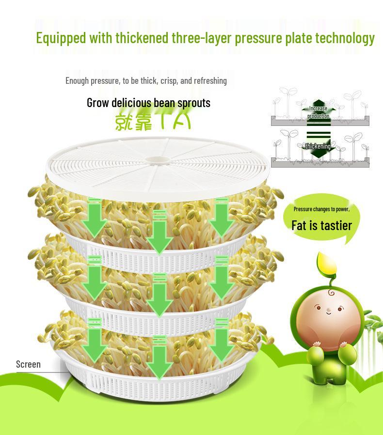 Smart Household Bean Sprout Machine: Large Capacity Self-Growing Bucket for Mung and Vegetable Sprouts