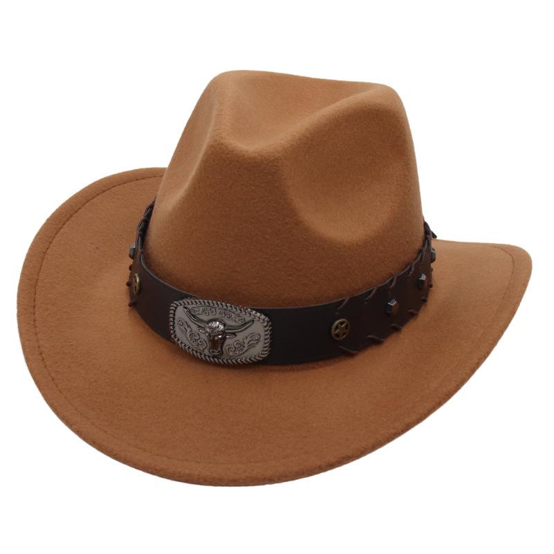 Top Hat Western Cowboy Hat Tibetan Jazz Hat Felt Hat Bull Head Belt Buckle Riding Hat Sun Hat