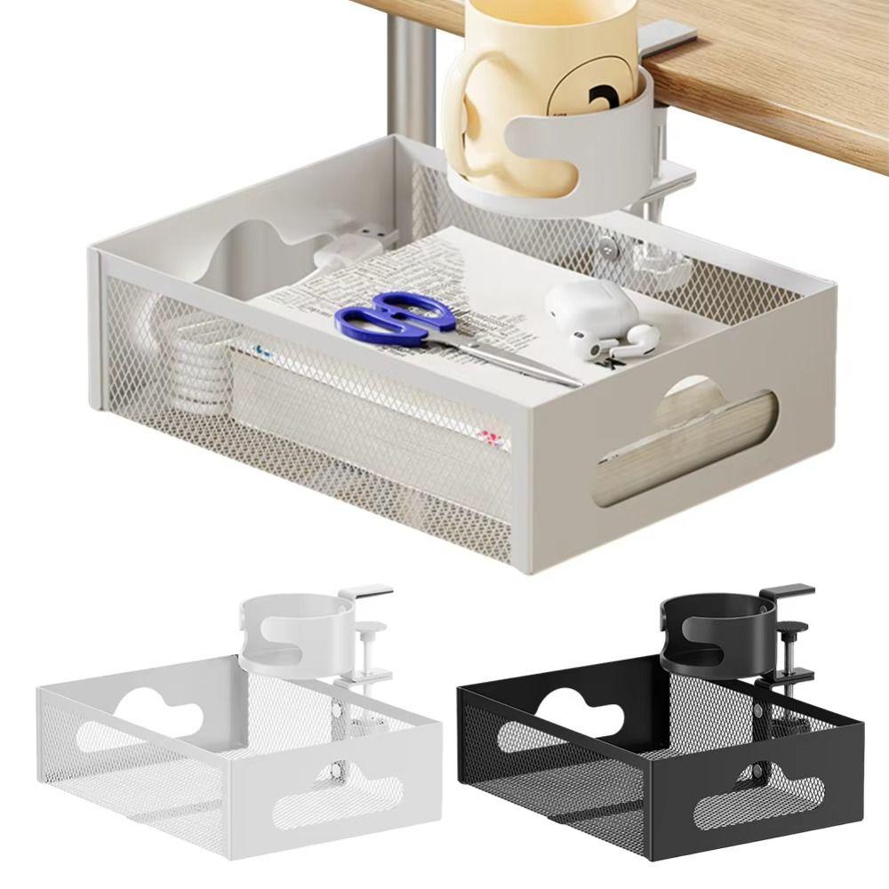 No Drill Under Desk Storage Rack 360 Degree Rotating Desktop Stationery Shelf  Home