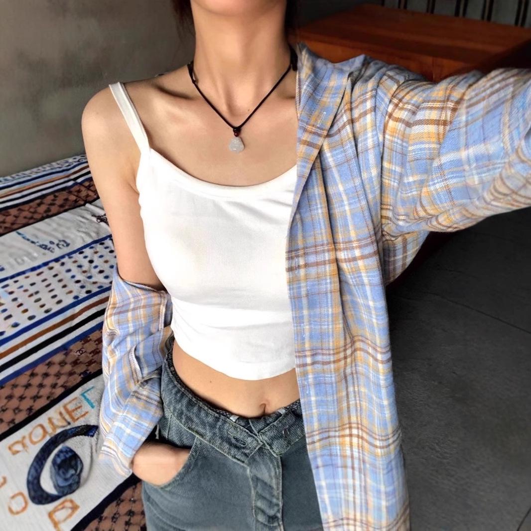 

American Niche Plaid Stripe Long-Sleeve Casual Slimming Shirt Top XX-Large