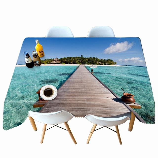 

Bamboo Bridge Pattern Sunset Seascape Tablecloth Thick Cotton Rectangular Round Table Cloth For Wedding Picnic Party Decor 40 X 40CM