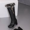 Women's High-heeled Boots Autumn and Winter Xiaoxiangfeng Thick-heeled Large-size Rabbit Fur Medium Boots