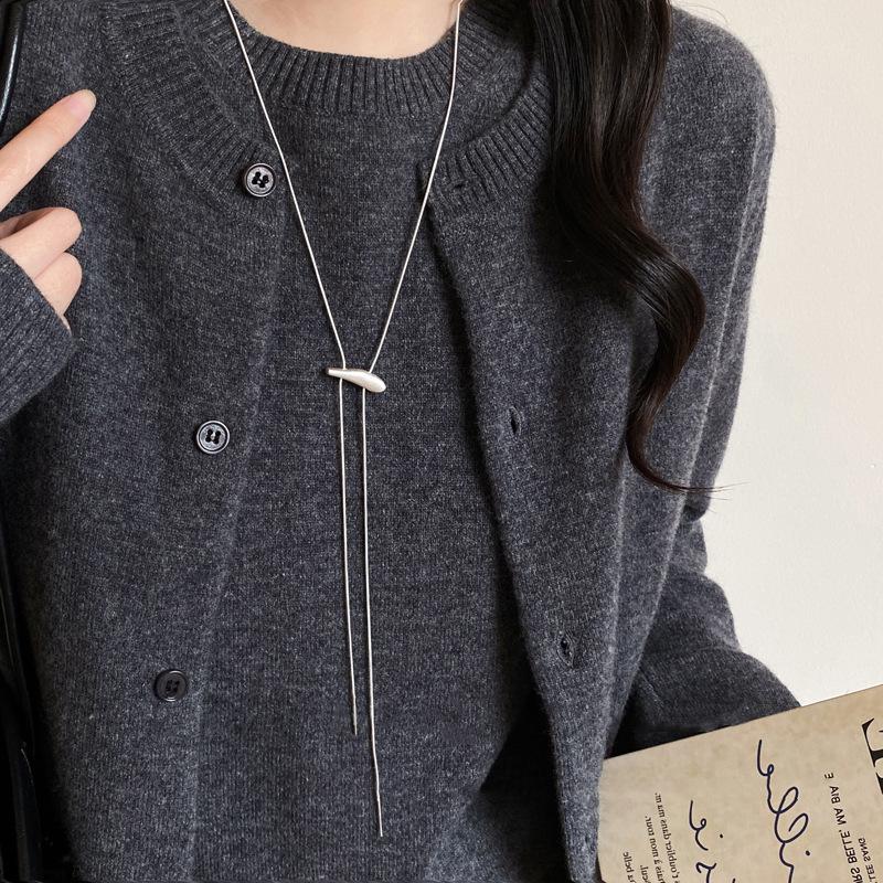 2025 Fashion Brown Color Heart-Shaped Stone Necklaces for Women Men Simplicity Causal Pull-Out Long Necklace Jewelry Accessories