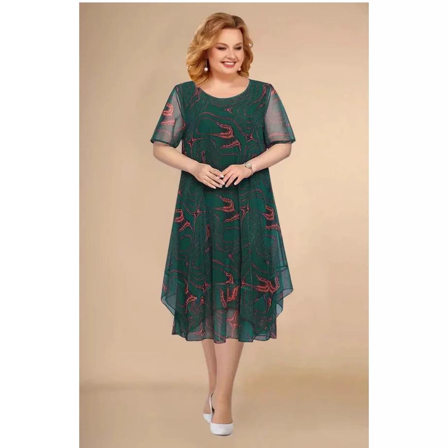 

Women s Plus Size Floral Print Mesh Sleeve Dress 5XL