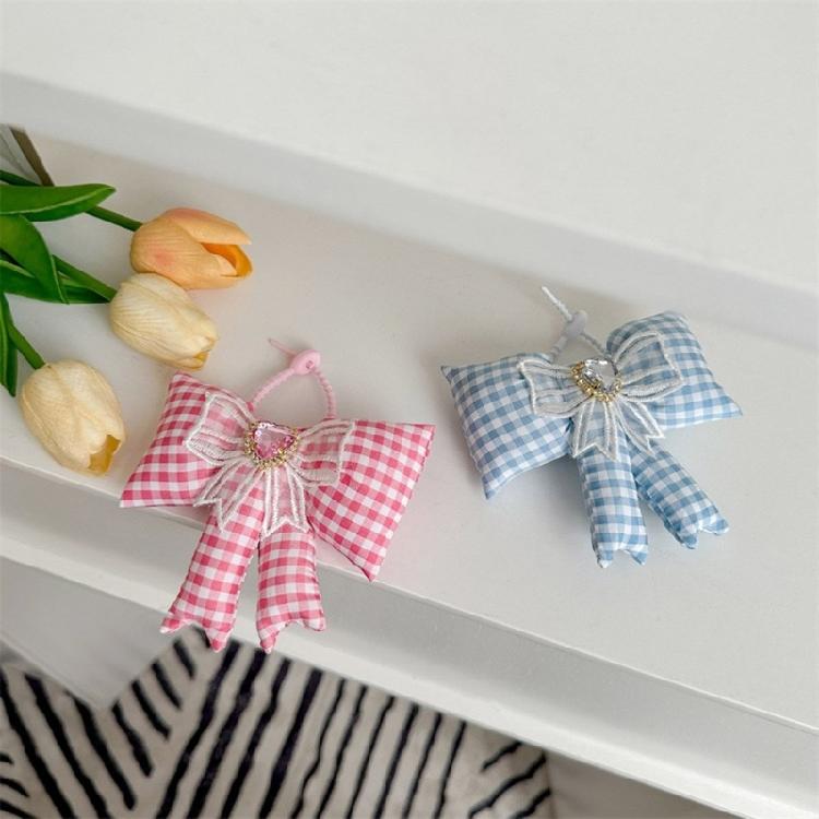 Portable Grid Bowknot Phone Charm for Bagpack Bag Pendant Keychain Keyring Gift