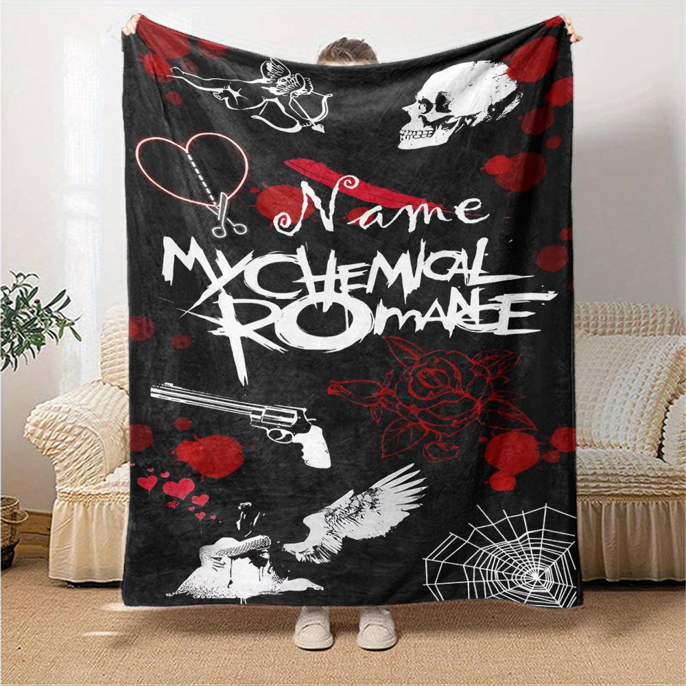 Custom Name My Chemical Romance Theme Printed Blanket - Perfect for Couch, Bed, Travel & Outdoor Use | Machine Washable, Cozy & Durable.