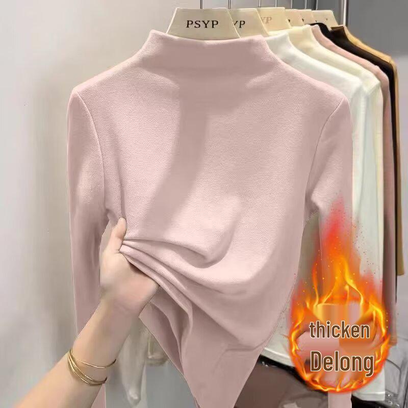 2024 Autumn/Winter White Cashmere Half-High Neck Long Sleeve Pullover Luxurious Base Layer T-Shirt
