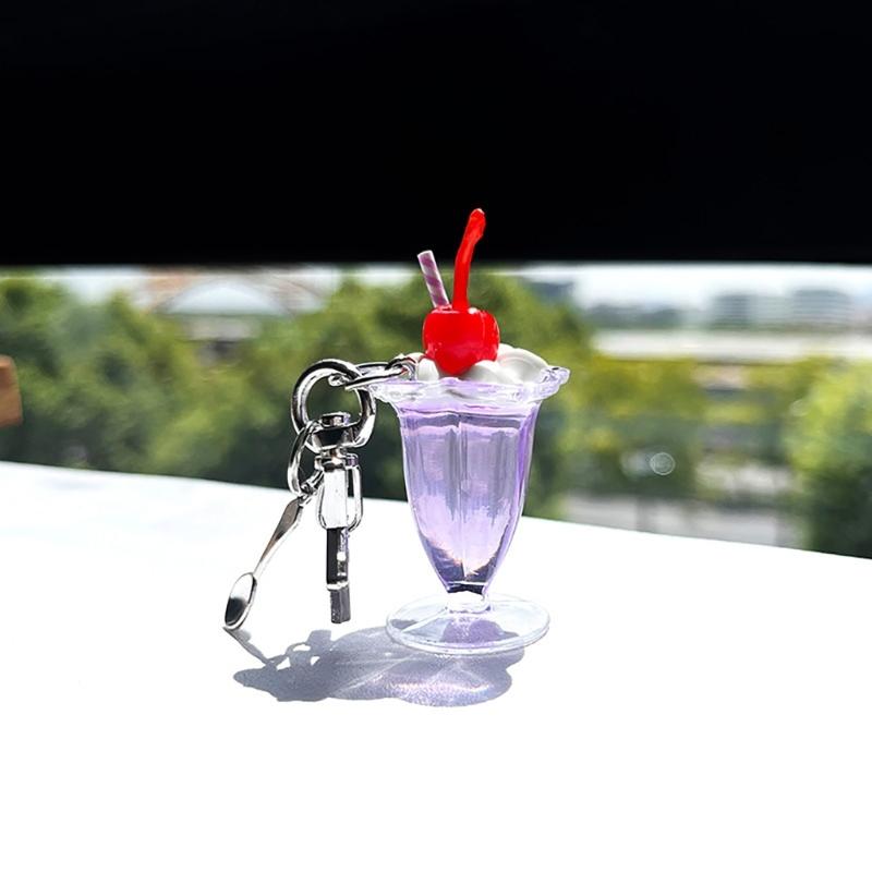 Unique Cherry Cream Cup Keychain Bag Ornament Backpack Decorations for Car Keys