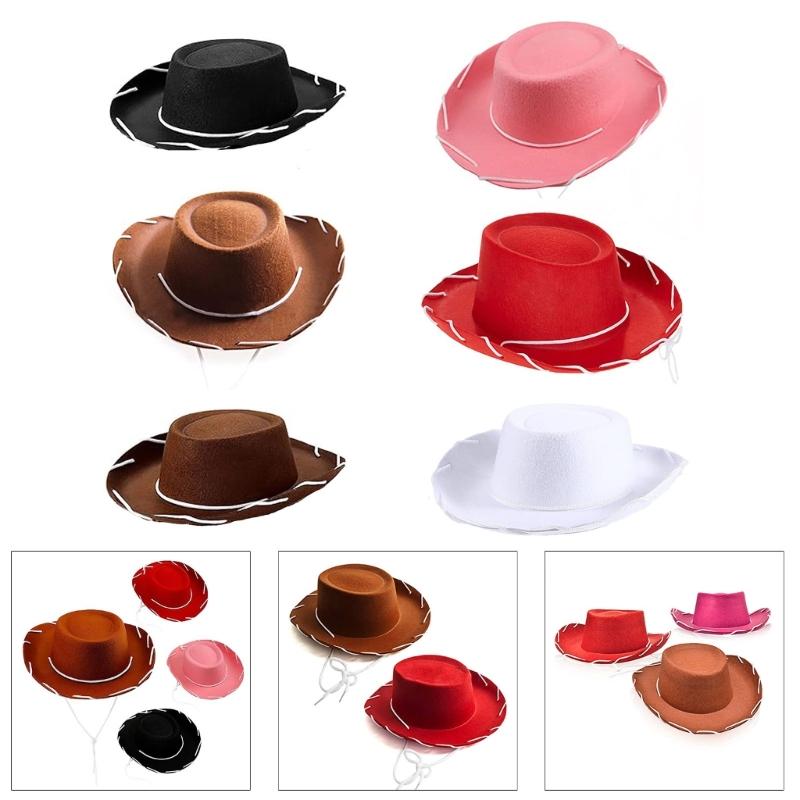 Child Kid Boy Girl Leather Felts Wide Brims Cowboy Western Hat Cowgirls Caps