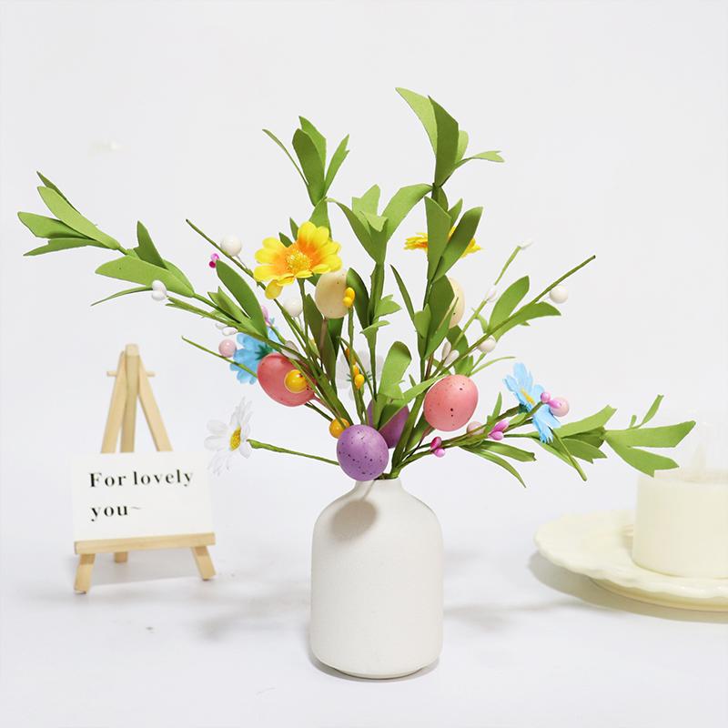 2025 Easter Decoration Artificial Egg Pearl Flower Branch Colorful Foam Eggs Branches DIY Bouquets for Easter Party Home Decors