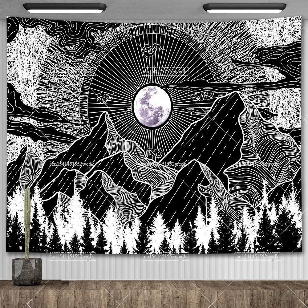Boho Mountain Tapestry Landscape Tapestry Moon Starry Night Wall Hanging Tapestry Aesthetic Room Decor Backdrops Yoga Meditation