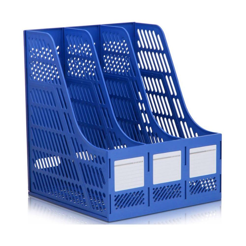 3 Compartments Magazine Holder PP Document Holder Versatile File Sorter Bookshelf