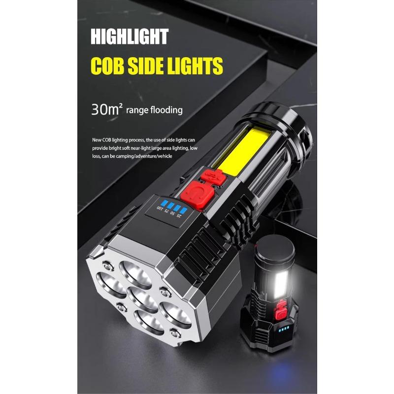 4/5/6LED High Power Led Flashlights Rechargeable Camping Spotlight With Side Light 3 Lighting Modes For Camping Adventure
