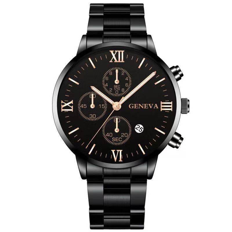Wis Steel Strap Watch, Men'S Stainless Steel Three-Eye Calendar Quartz Alloy Watch