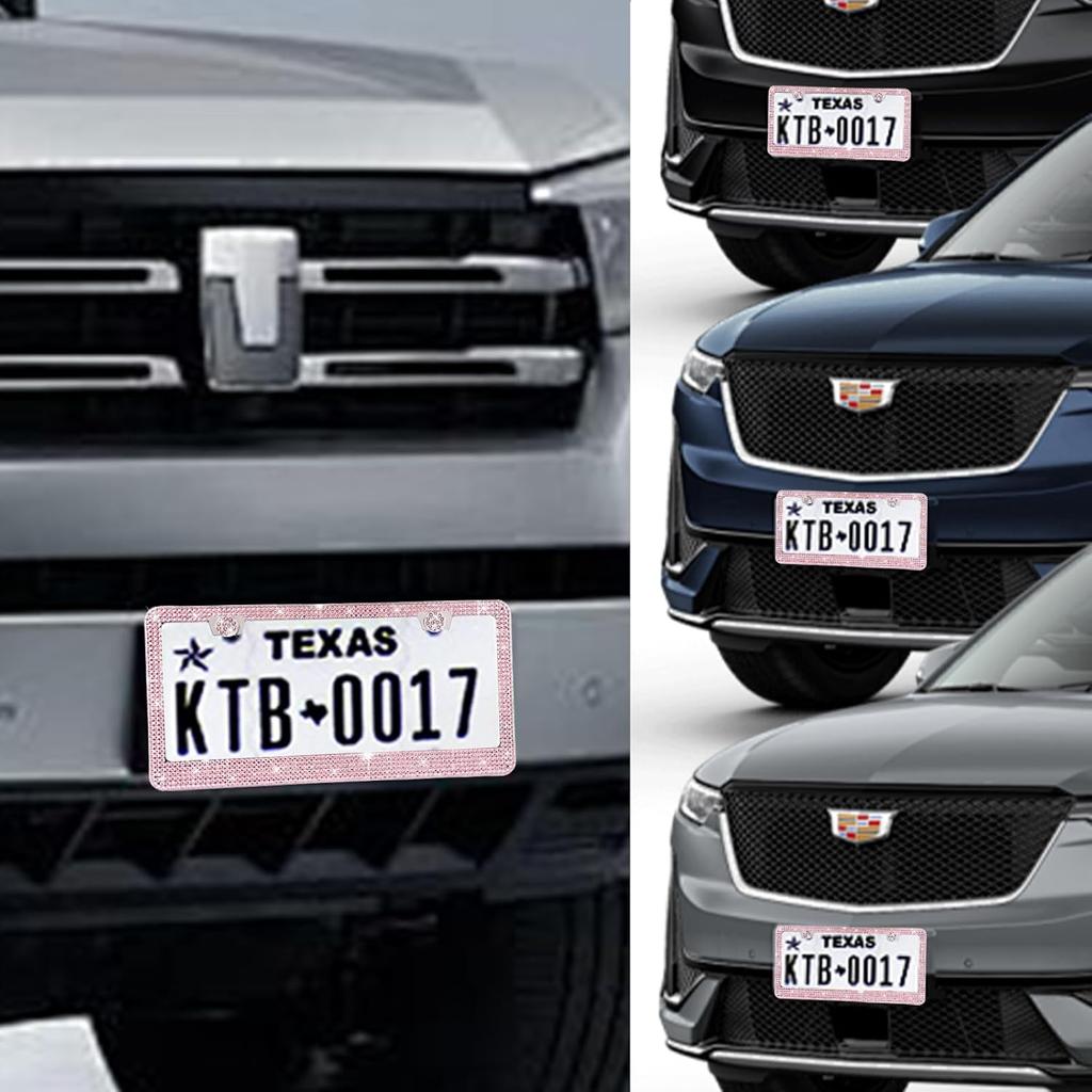 2 Pack Bling License Plate Frames Premium Sparkly License Plate Frame for Women Durable Pink Bling Car Accessories