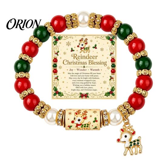 Santa Claus Charm Accessory Christmas Bracelets for Women, Beaded Stretch Bracelet with Party Decorative Card, Holiday Jewelry Gift Stocking Stuffers,
