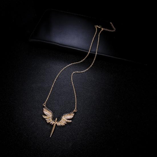 Bling Rhinestone Angel Wings Pendant Women Party Necklace Jewelry Gift