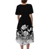 Women’s V Neck Short Sleeve Midi Dress with Floral and Butterfly Print Flowing Hem Casual Fit