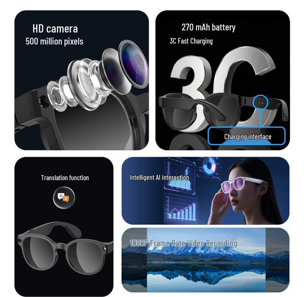Smart Glasses WiFi 200W Camera: Anti-Shake, Photo/Video Recording, AI Translation (Model AIMB-S1)