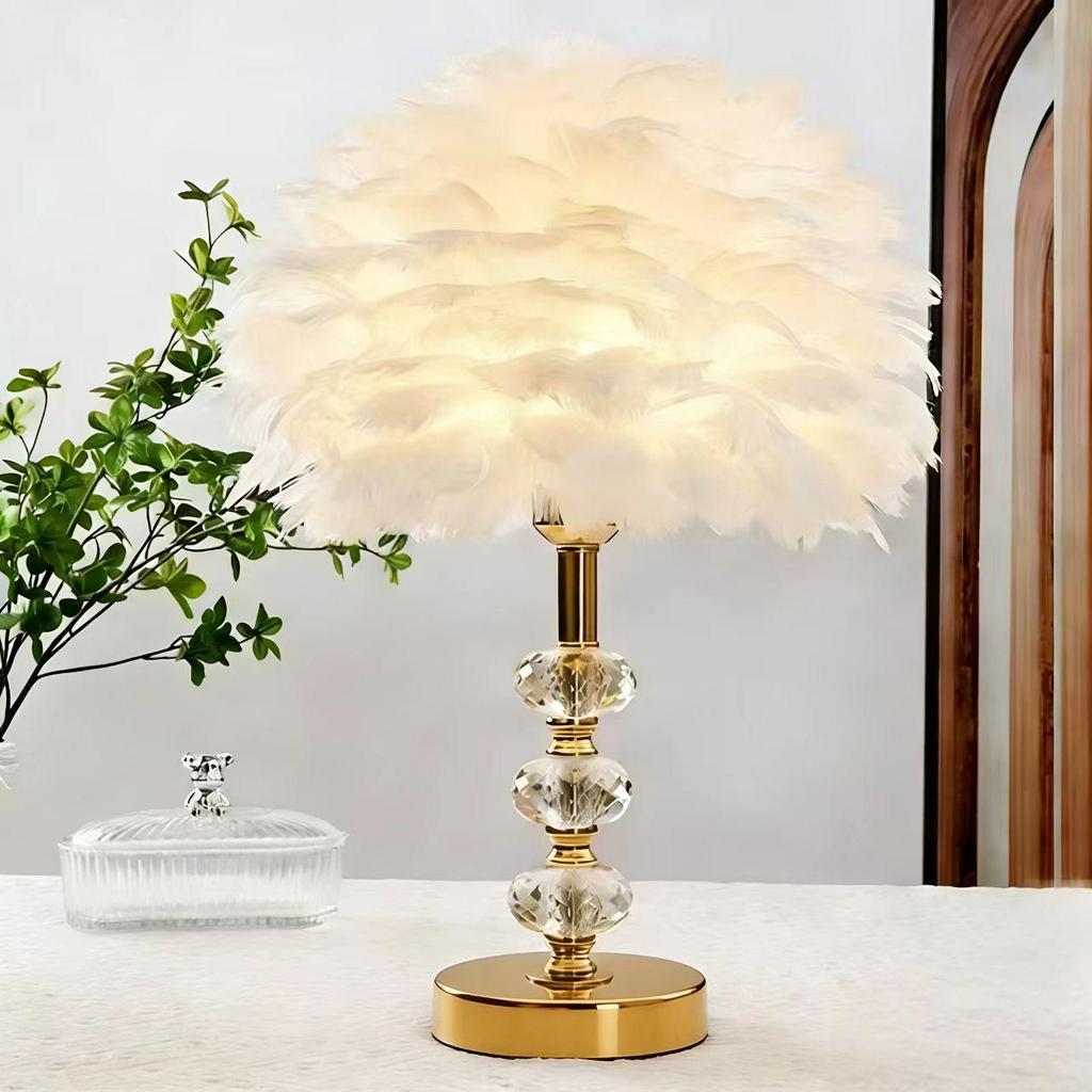 Nordic Gold Dimmable LED Feather Desk and Bedside Lamp