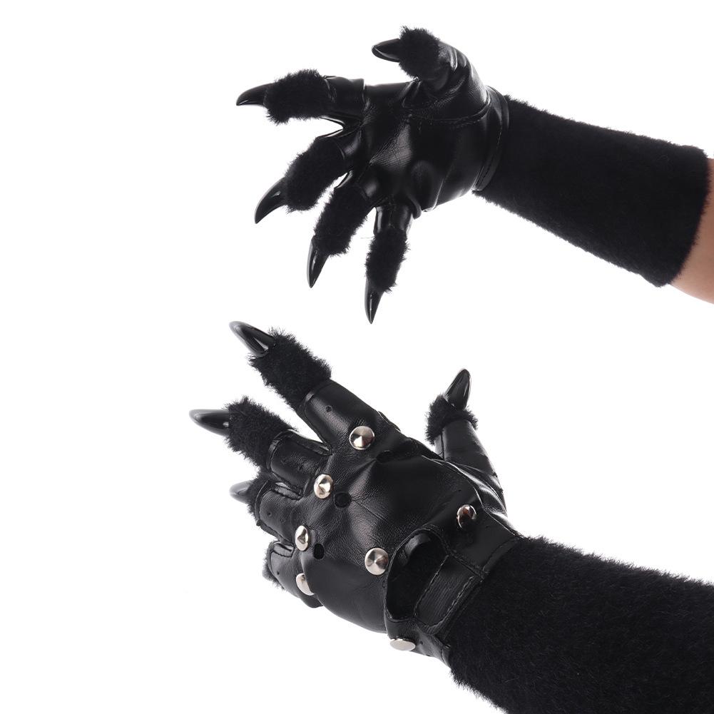 Punk Style Furry Animal Claw Gloves Handmade Leather Cosplay Props Decorative Protective Breathable Warm Winter Gloves