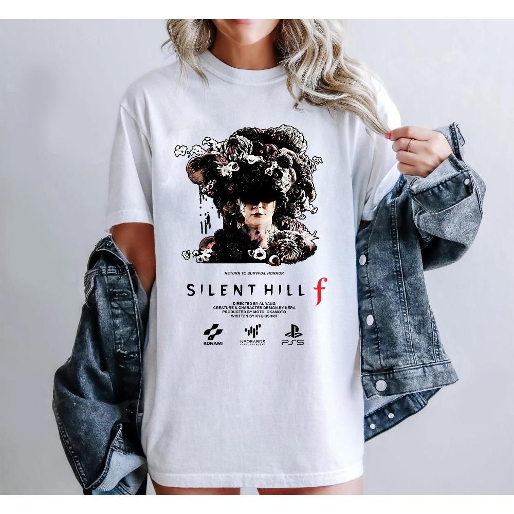 Silent Hill F Tshirt Horror Game Pattern Tshirt Summer New Retro Street Unisexs and Womens Casual Fashion Tshirt