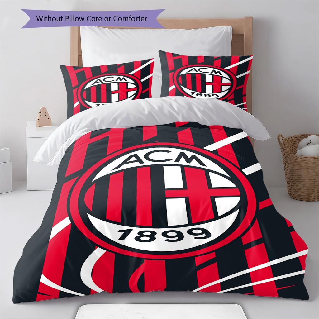 AC Milan logo Pattern Bedding Quilt Set Quilt Cover Pillowcase Home Decoration Birthday Gift (1 * duvet cover + 2 * pillowcase, without core)