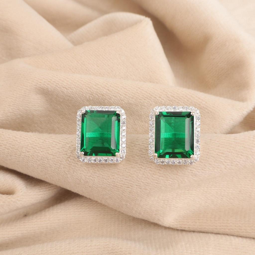 Chrome Diopside Gemstone 925 Sterling Silver Jewelry Zircon Stud Earrings 0.57" CZE-6-7