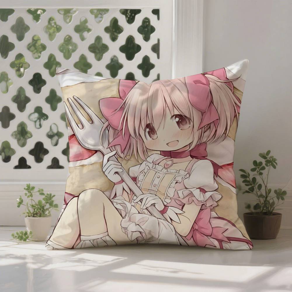 Аниме M-Madoka M-Magica Наволочка Антипылевой клещ Наволочка Невидимая молния Шелковистый короткий плюш Чехол для диванной подушки 12x12Inch