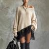 Abito da donna con manica in pizzo e scollo asimmetrico per feste casual