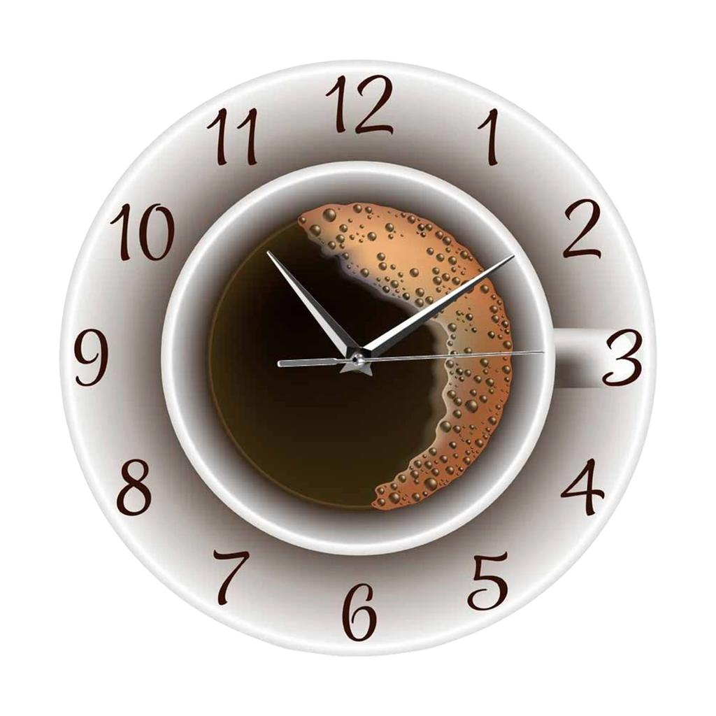 Wanduhr im modischen, schlichten Stil mit Kaffeetassen-Hintergrund, Dekoration für Zuhause, reinweiß, Wanduhr mit modernem Design und Timer