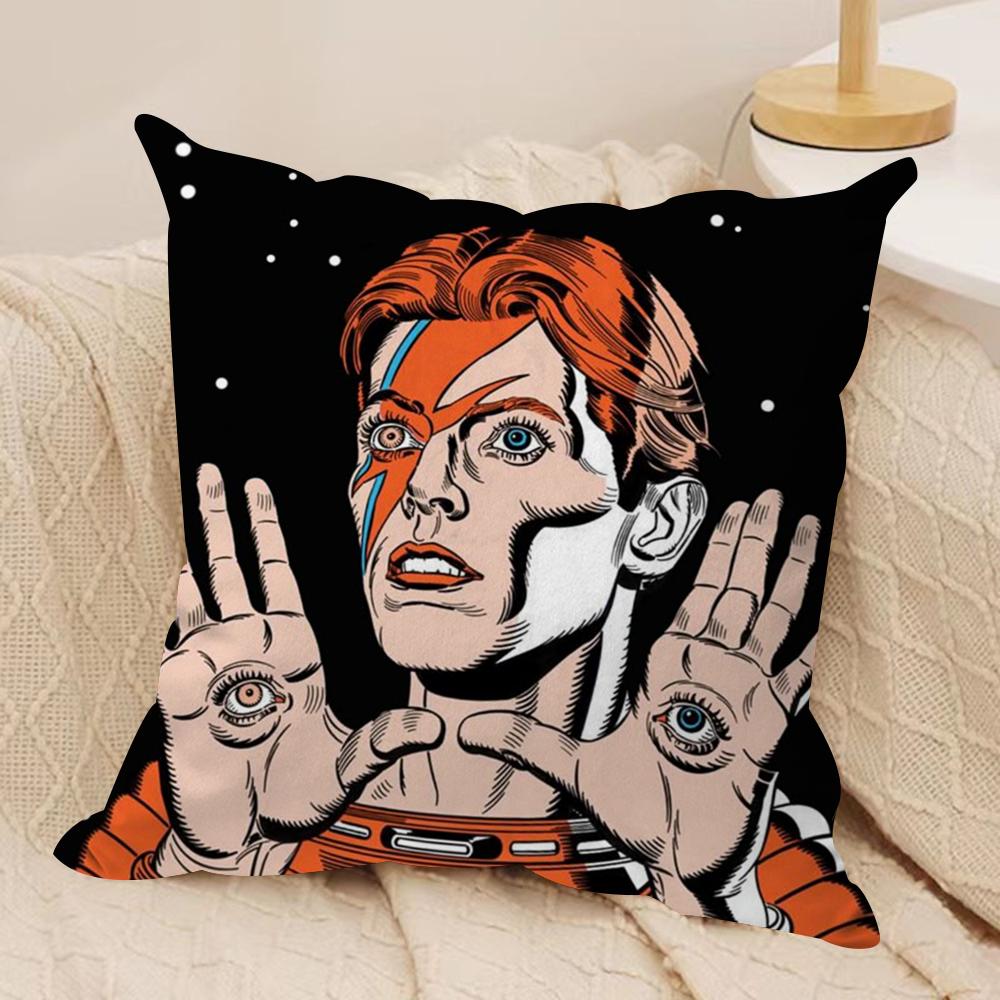 David Bowie Kissenbezug Weicher Plüschstoff Beidseitig Bedruckter Sofakissenbezug für Alle Jahreszeiten Heimdekoration Geschenk