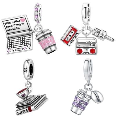 Orstarry 925 Silver Pink Coffee Notebook Beads Original Pendants Bracelet Charm Jewelry Party DIY Trendy Gifts
