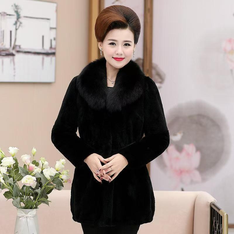 New imitation rabbit fur coat women's medium and long slim and thin fox fur collar mink hair thickened coat