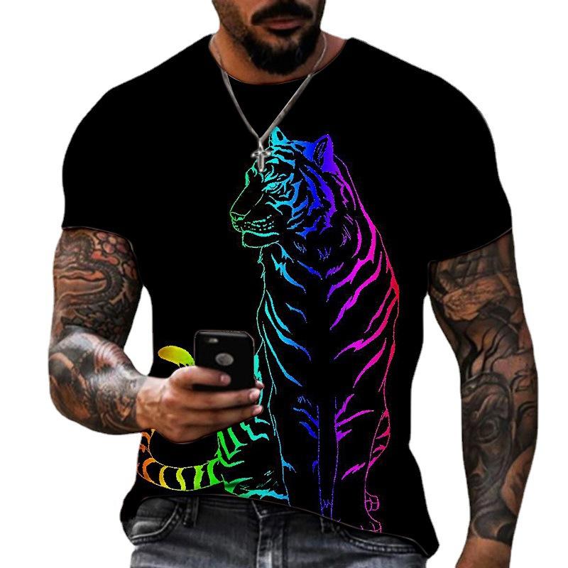 New Summer 3D Printed Short Sleeved Personalized Animal Tiger Lion Plus Size Personalized T-shirt Pullover Casual Men's Wear