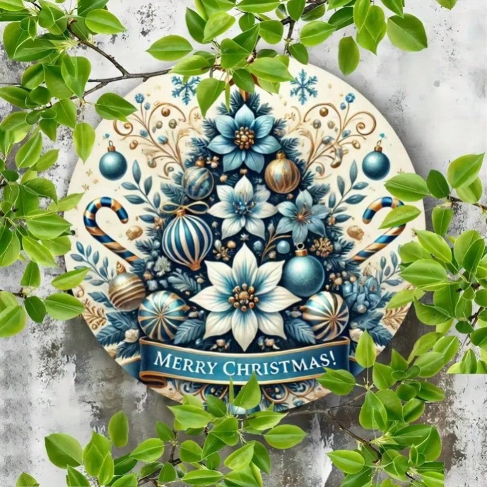 Retro Blue Christmas Tree Metal Tin Sign Wall Art for Farmhouse Home Kitchen Decor